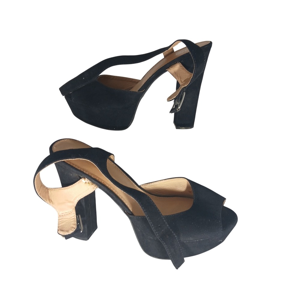 Candies Black Suede Platform Chunky HeelAnkle Strap‎ Sandals Shoes Size 10